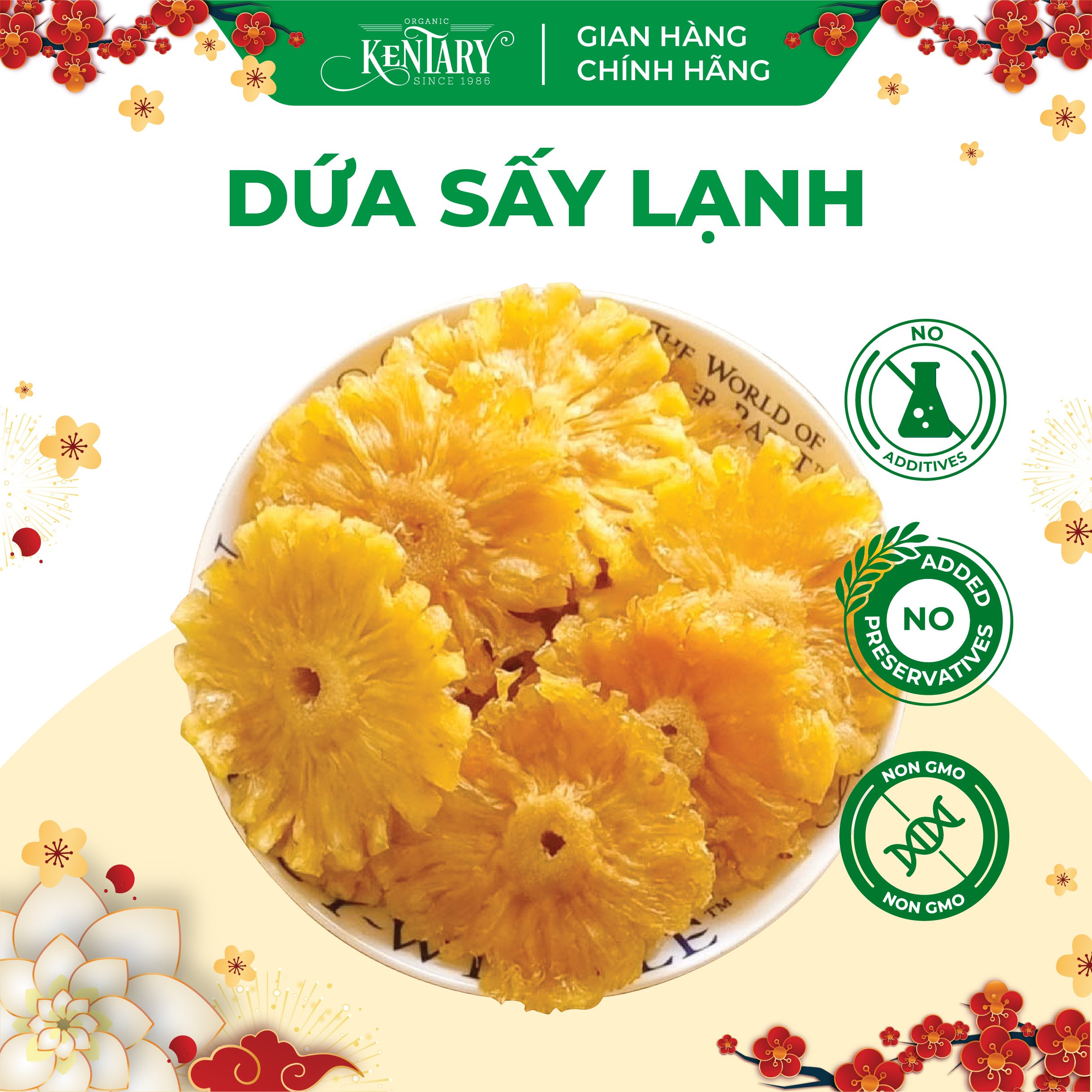 Dứa sấy lạnh Kentary 200g vị chua ngọt không chất bảo quản giúp giảm cân, tốt cho xương khớp và hệ miễn dịch - đồ ăn vặt