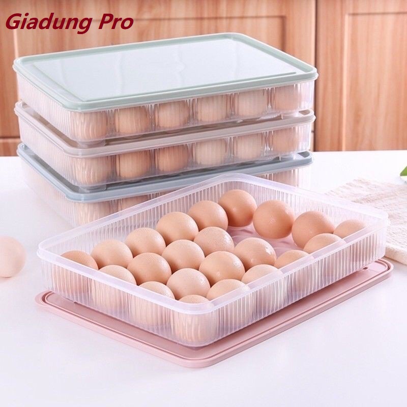 "4 Màu Lựa Chọn" Khay Đựng Trứng/Hộp Lưu Trữ Trứng 1 Tầng Có Nắp Đậy/Khay Chứa 24 Quả Trứng/Hộp Đựng Trứng Nhiều Màu/Khay Bảo Quản Trứng Tủ Lạnh/Hộp Lưu Trữ Trứng Vệ Sinh - Giadung Pro