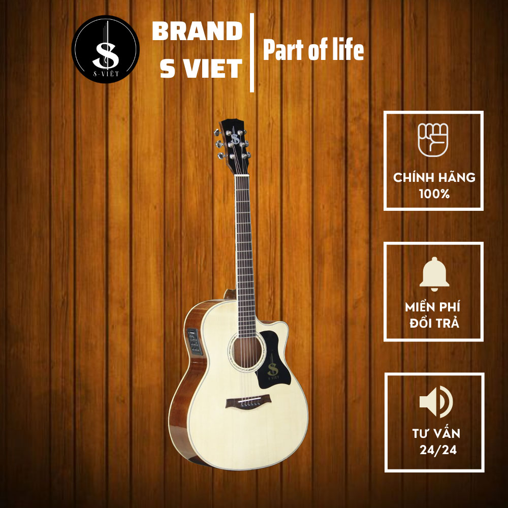 Đàn guitar acoustic chất lượng gỗ thịt, có ty, khóa đúc chính hãng S Việt mã Custom-ES24