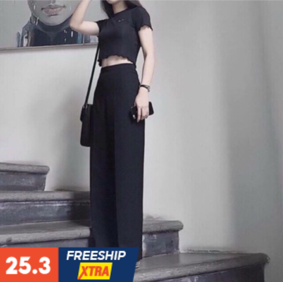 Quần ống rộng nữ lưng cao