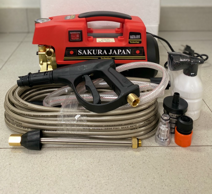 Máy bơm xịt rửa xe áp lực cao Sakura 2500w ,máy bơm xịt rửa xe áp lực cao mini +Tặng bình xà phòng