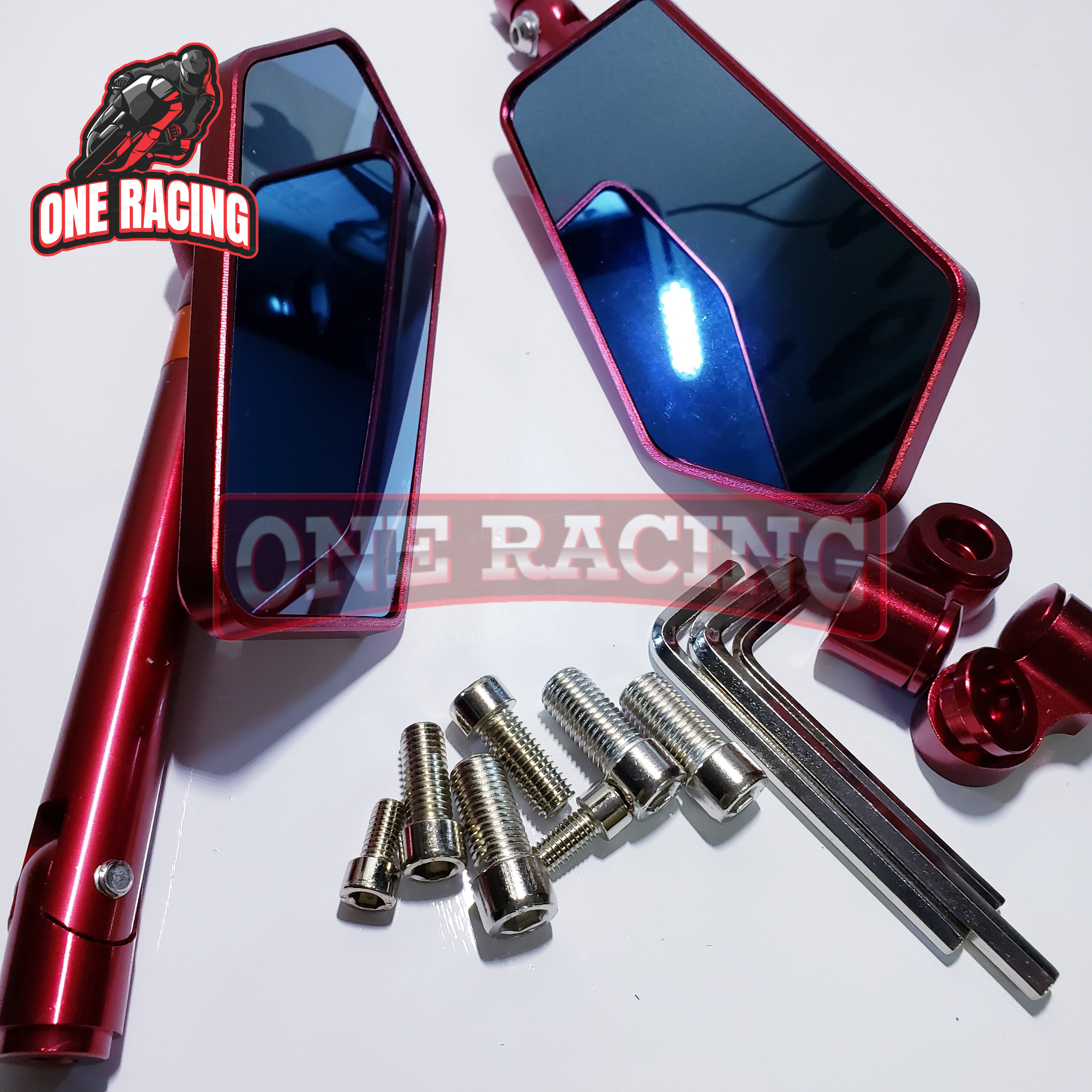 1 Cặp gương kính chiếu hậu rizoma iphone xéo, nhôm CNC nguyên khối dùng cho xe máy SH, VARIO, EXCITER, VISION,…màu đỏ, ONE RACING