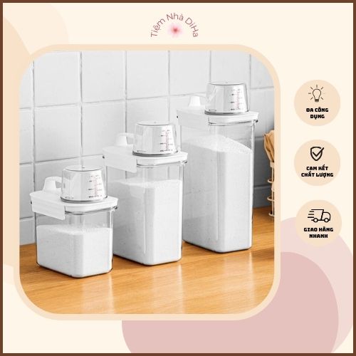 Hộp nhựa trong suốt đựng bột giặt nước giặt kèm cốc đong hộp nhựa đựng đồ đa năng