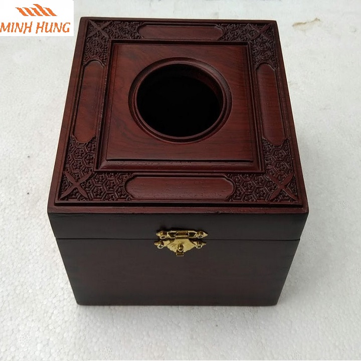 Hộp đựng giấy ăn vuông cao cấp bằng gỗ cẩm