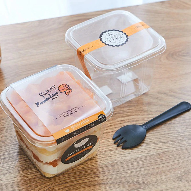 Combo 100 hộp nhựa vuông đựng bánh lạnh, bánh mouse, Tiramisu HT10-8