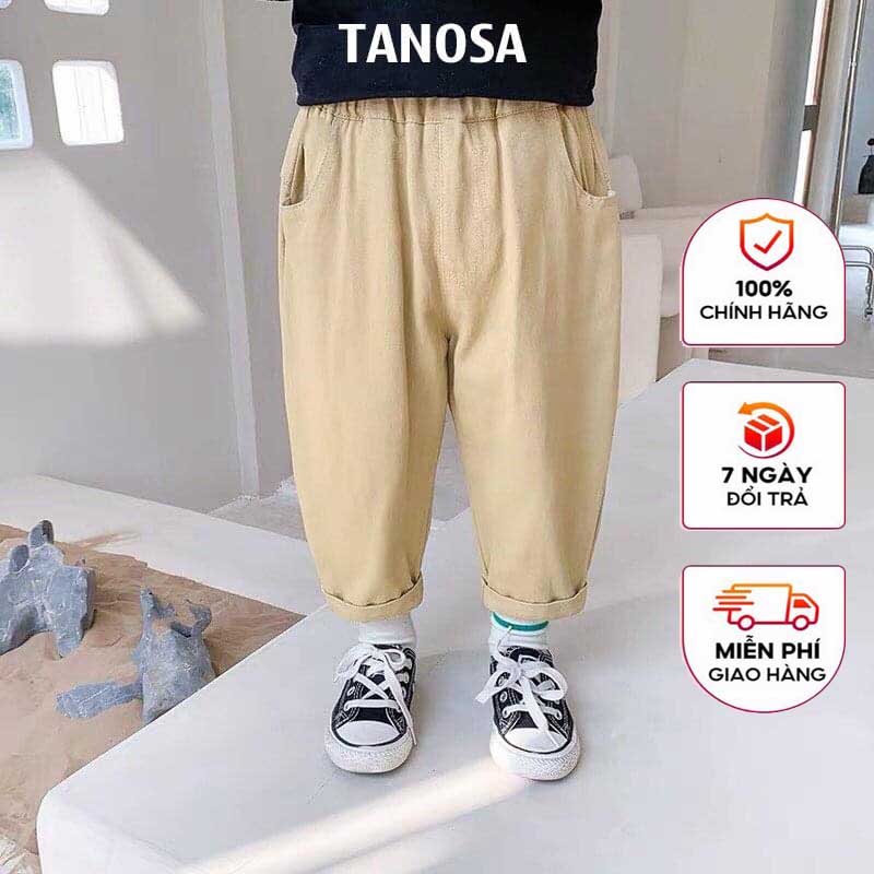 TANOSA Quần kaki dài, quần dài cho bé kaki chất mềm cạp chun phong cách Hàn Quốc từ 15-35kg