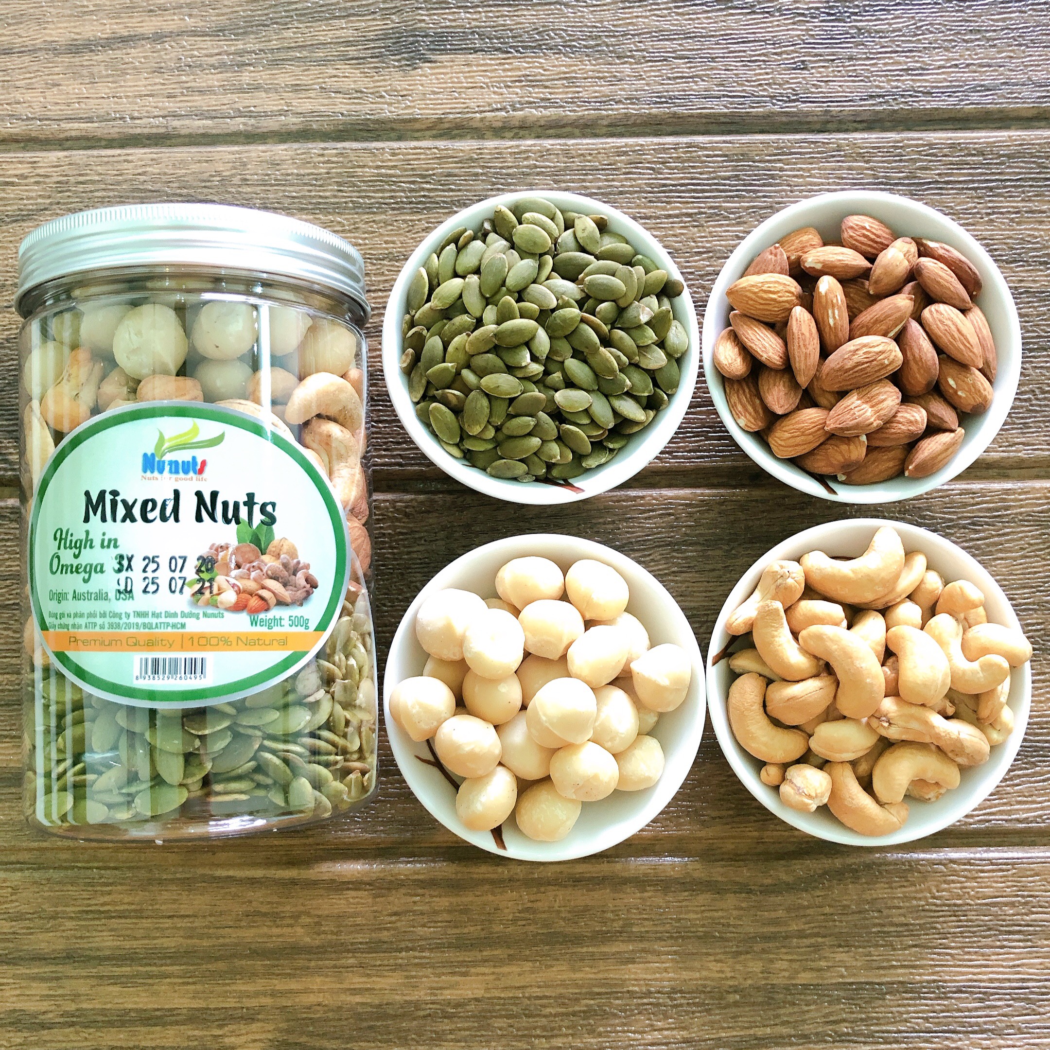 500g M4: Mix 4 hạt dinh dưỡng đã tách vỏ sấy giòn ăn liền