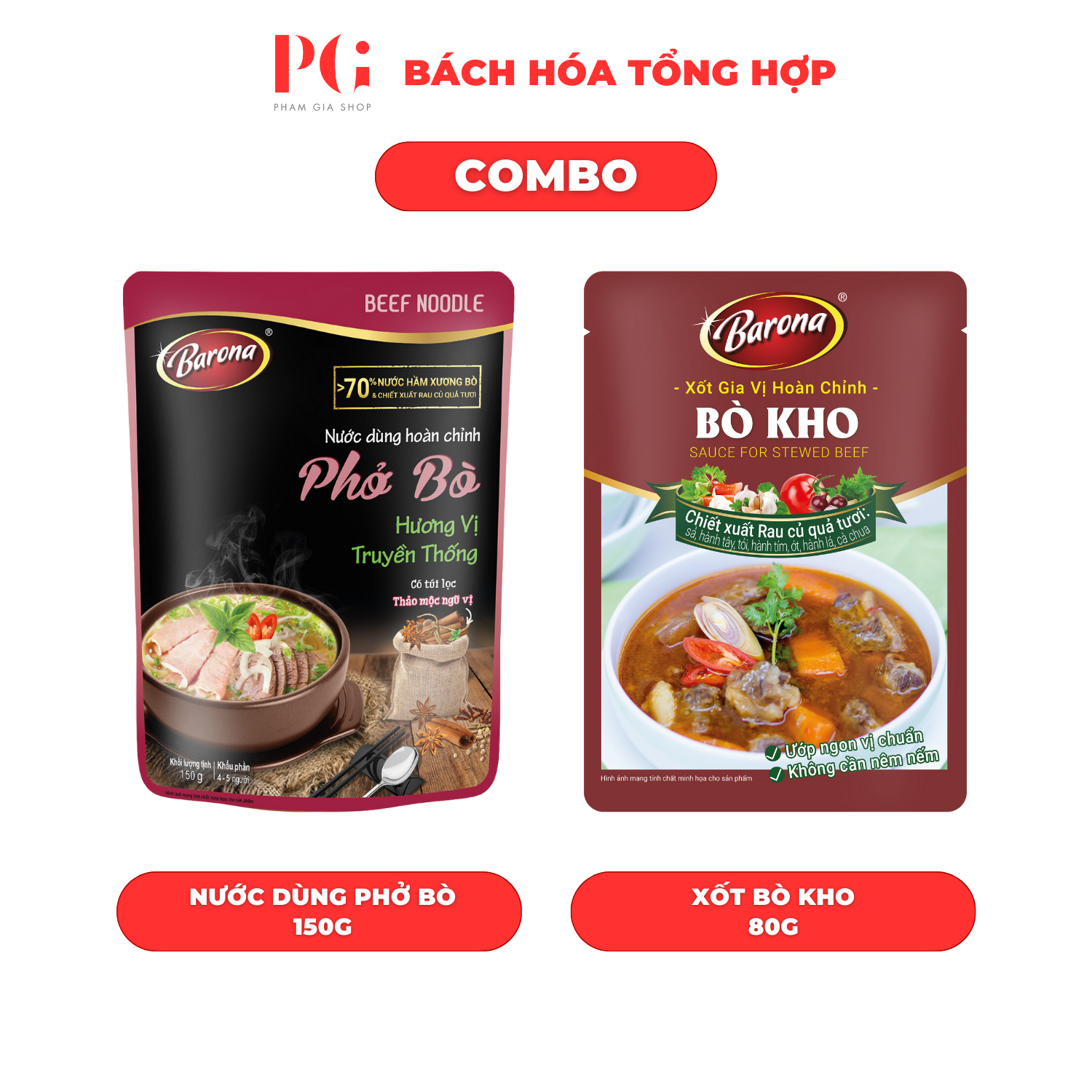 COMBO 1 Nước Dùng Phở Bò 150G/Gói + 1 Xốt Bò Kho 80G