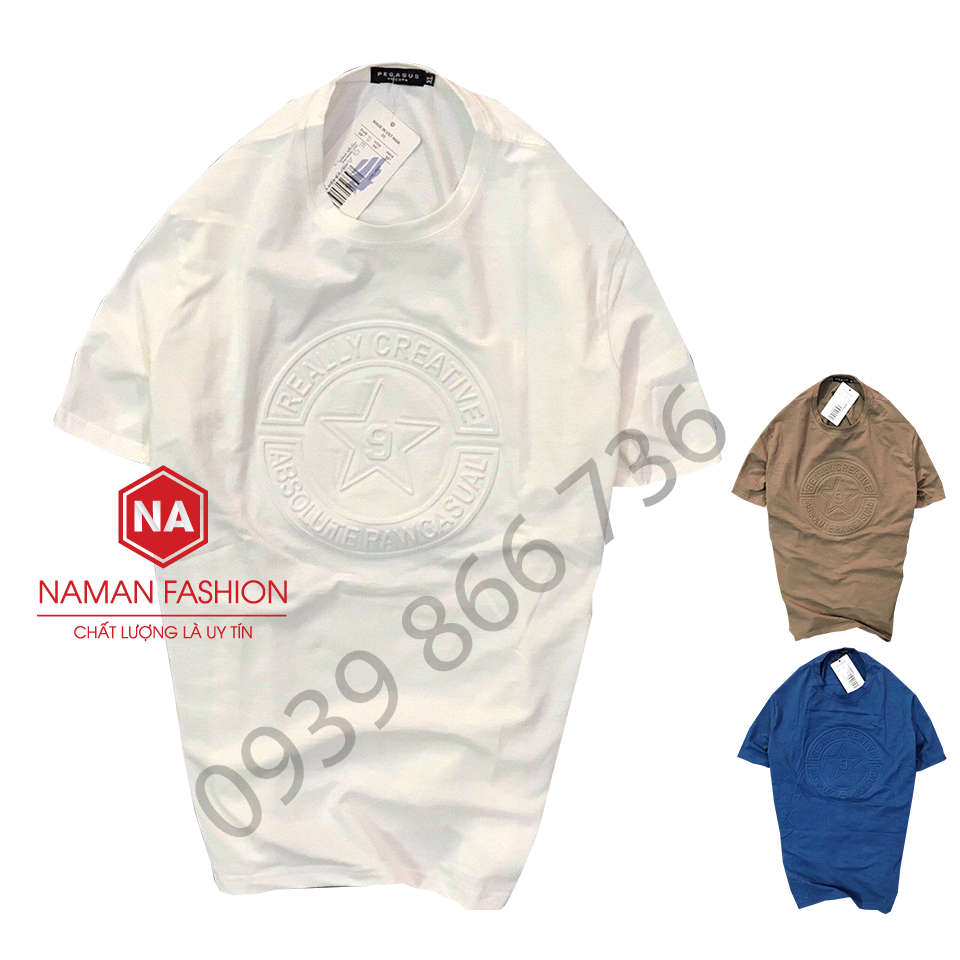 Áo thun nam cổ tròn logo dập nổi vải Cotton co giãn,dày dặn, form regular fit
