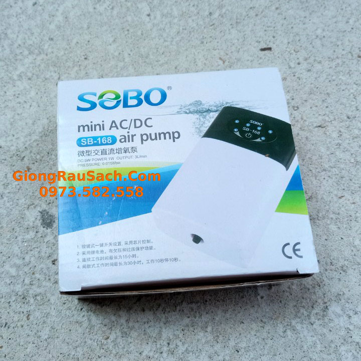 Máy bơm oxy pin sạc tích điện sobo 1 vòi - 168 sủi sục tạo khí cho hồ bể cá cảnh mini thế hệ mới
