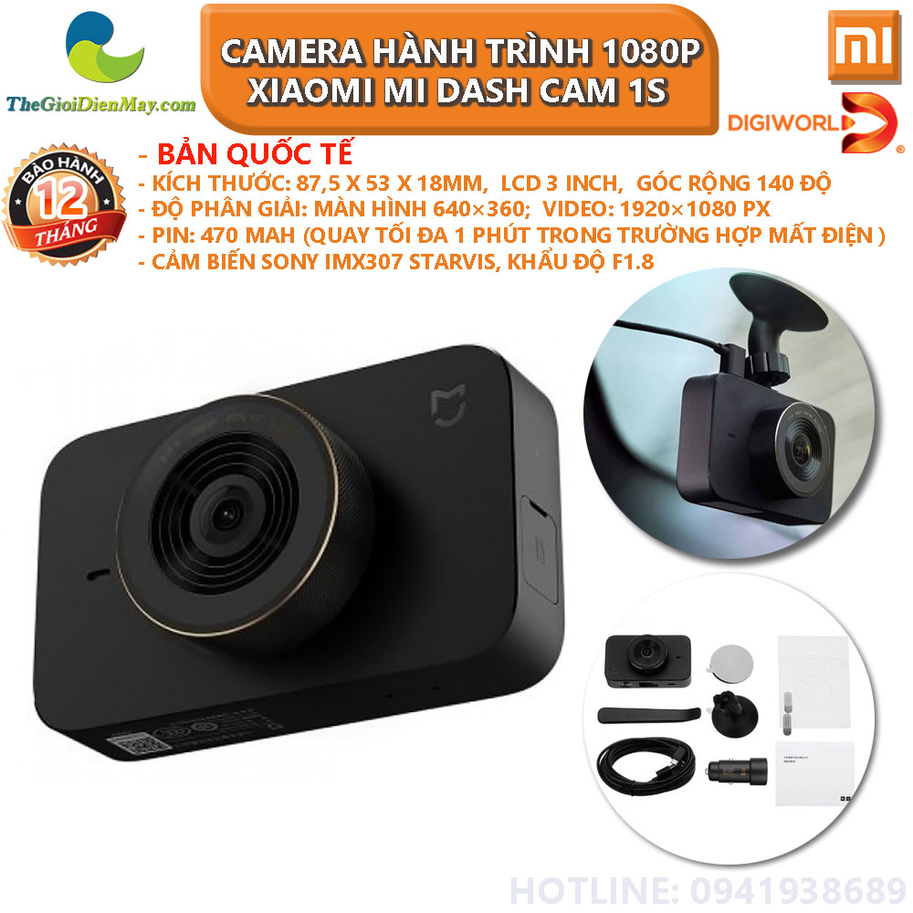 [Bản quốc tế] Camera Hành Trình 1080P Xiaomi Mi Dash Cam 1S - Bảo hành 12 tháng - Shop Thế Giới Điện Máy
