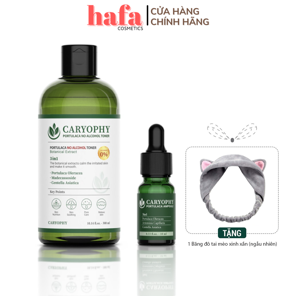 Combo Nước Hoa Hồng Caryophy Portulaca Toner 300ml Và Serum Giảm Mụn Caryophy Portulaca Ampoule 10ml + Tặng Băng Đô Tai Mèo