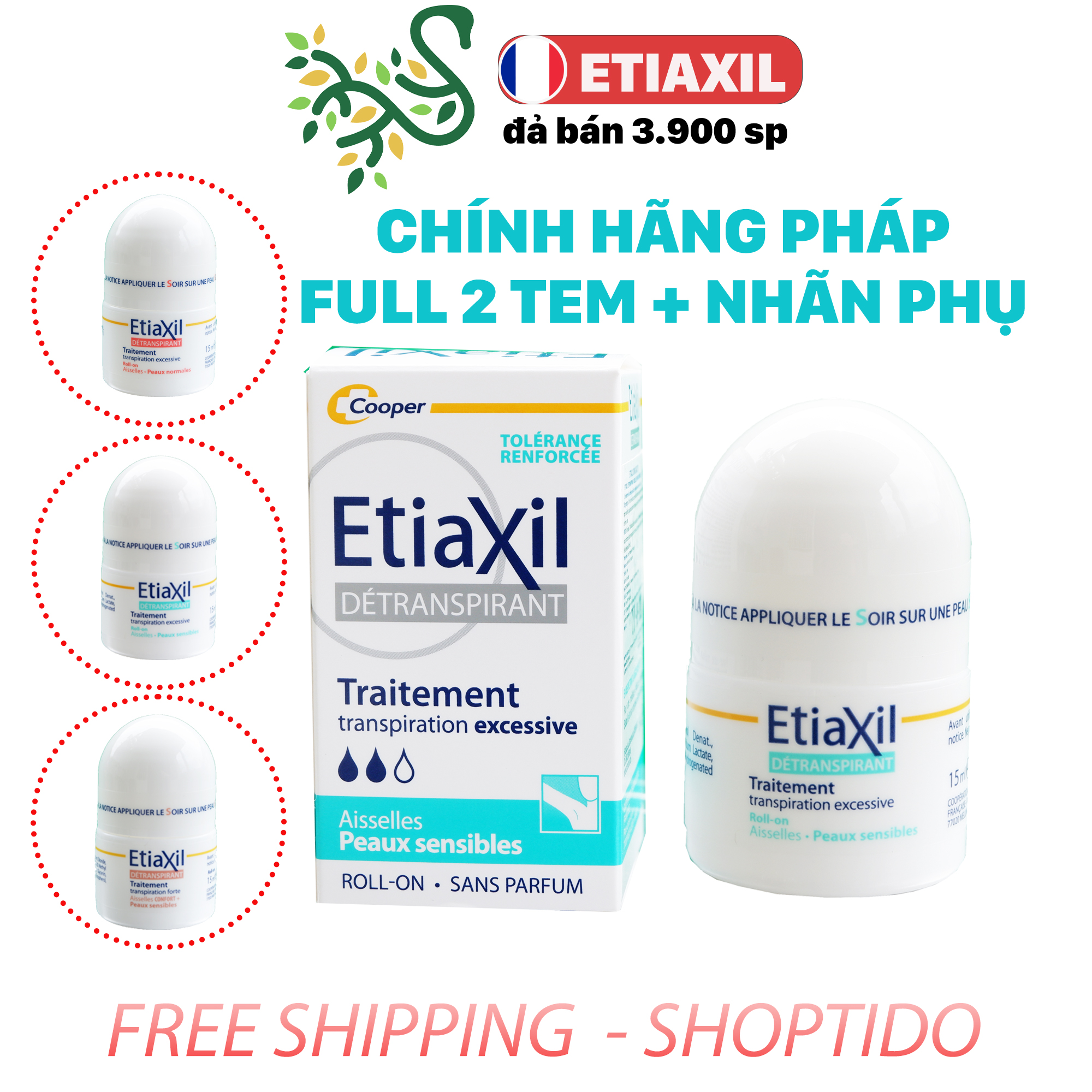Lăn khử mùi Etiaxil của Pháp 15ml nhiều loại dành cho mọi loại da NPP Shoptido
