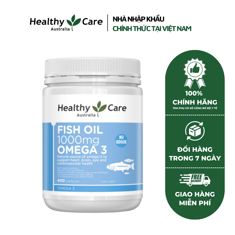 Viên uống dầu cá Omega-3 Healthy Care 400 Viên Chính Hãng