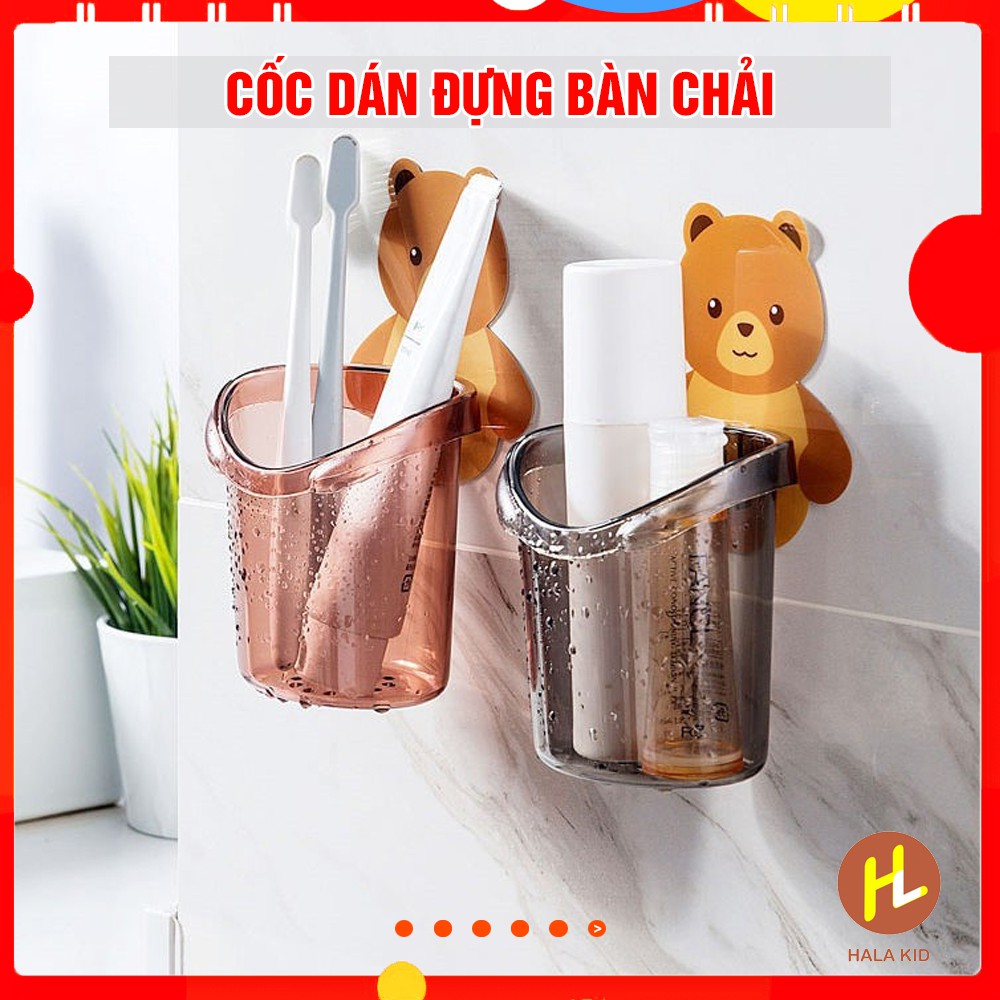 Cốc đựng bàn chải dán tường hình gấu đa năng - có lỗ đáy - Hala Kid