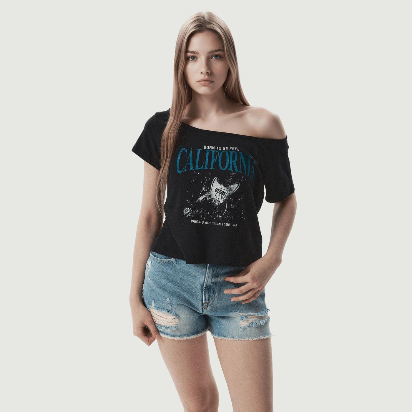 Whoau Women's Rock Music One-Shoulder T-Shirt(F)_Whrpg3763F