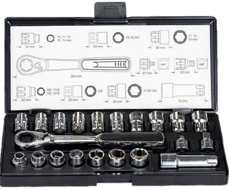 1/4 và 3/8inch bộ tuýp 21 chi tiết makita b-65604