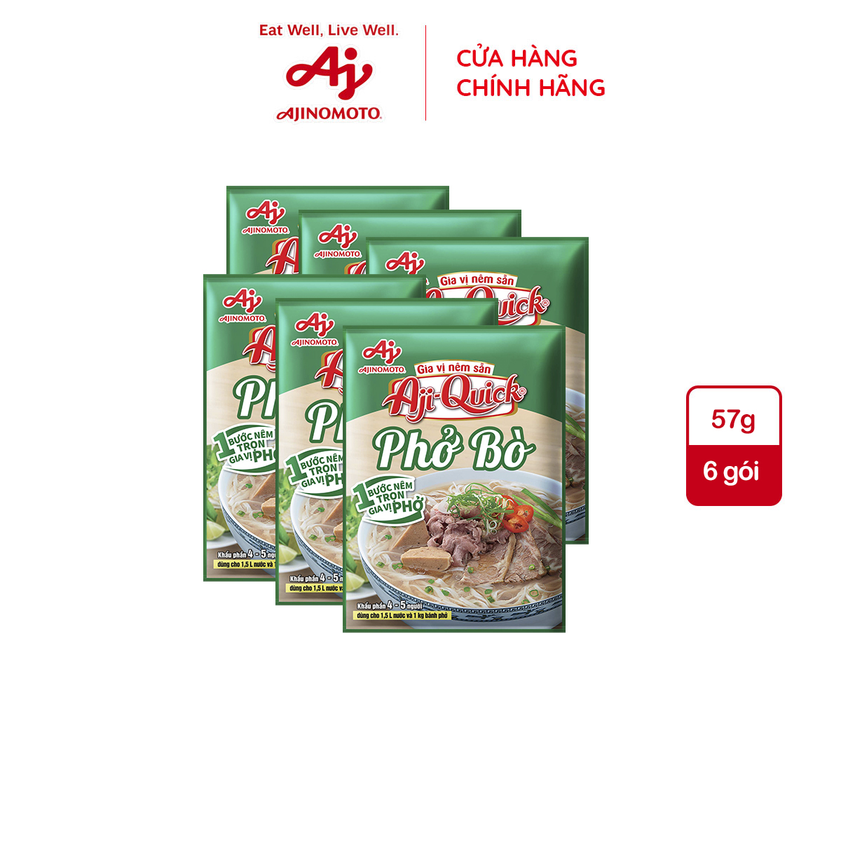 Combo 6 Gói Gia Vị Nêm Sẵn Aji-Quick® Phở Bò 57g/Gói
