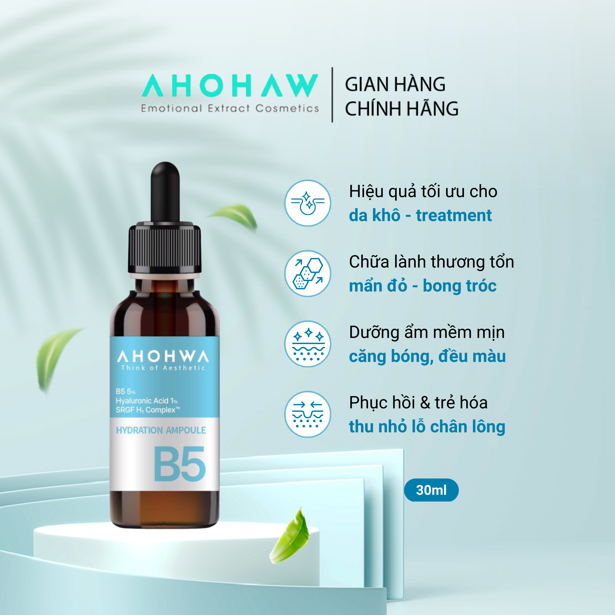Serum tinh chất phục hồi ahohwa hydration ampoule b5 30ml - dưỡng ẩm, chống lão hóa, làm dịu và tái tạo da