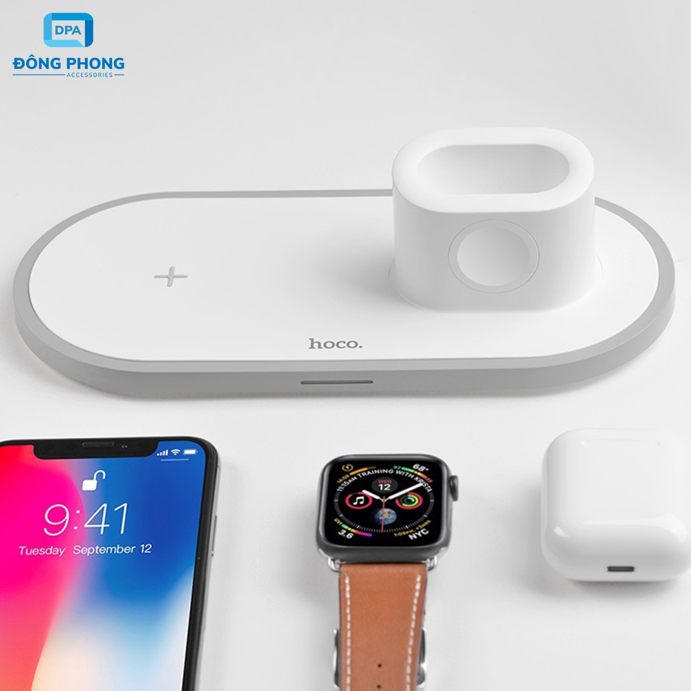 Đế sạc không dây hoco cw21 3 in 1 chính hãng sạc cùng lúc điện thoại, appe watch, airpod