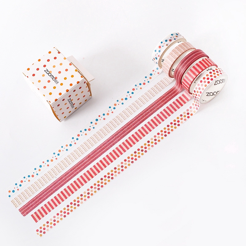 [HCM]Washi Tape - Set 05 băng keo dán hoạ tiết hình học tông nâu đỏ trang trí sổ tay Planner nhật ký thiệp [WT5-F]