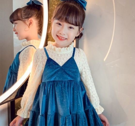 Váy nhung đỏ kim tuyến - váy bé gái qate805