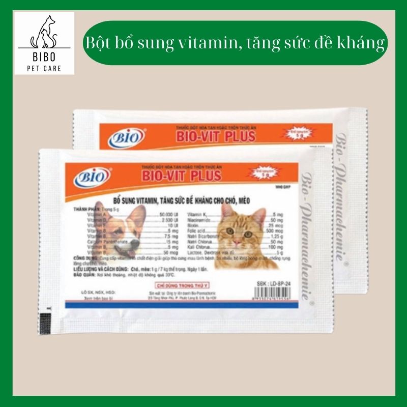 Combo 10 gói Biovit plus bổ sung vitamin tăng đề kháng mượt lông cho chó mèo gói 5g - Bibopetcare