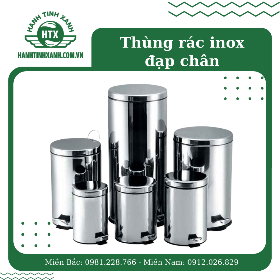 Thùng rác inox đạp chân dung tích 5l, 7l, 12l, 20l, 30l
