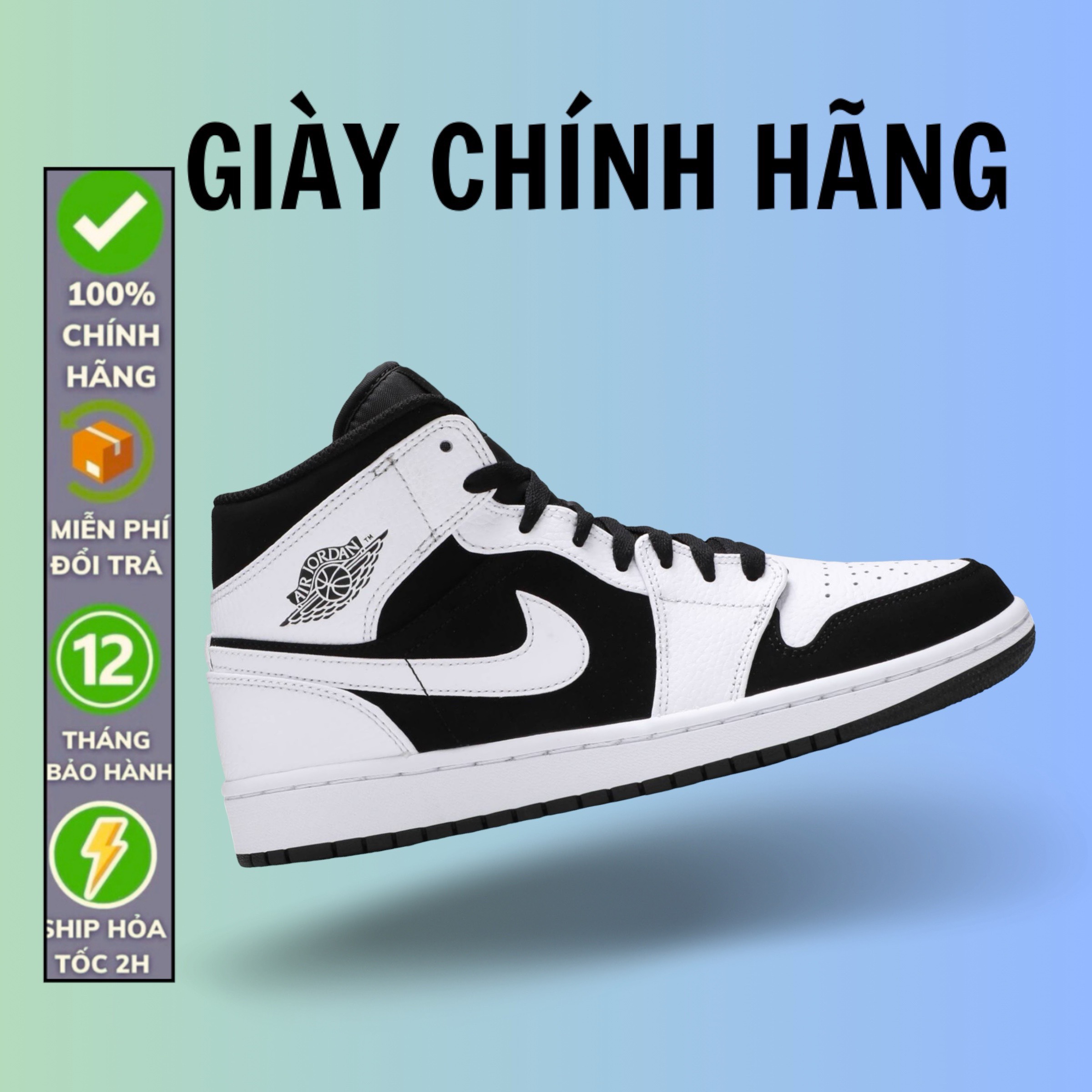 (Chính Hãng) Giày Jordan 1 Mid White Black 554724-113
