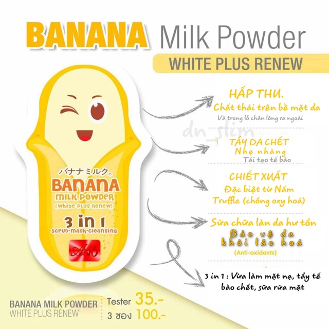 Gói giảm mụn banana milk powder 3in1 10g thái lan