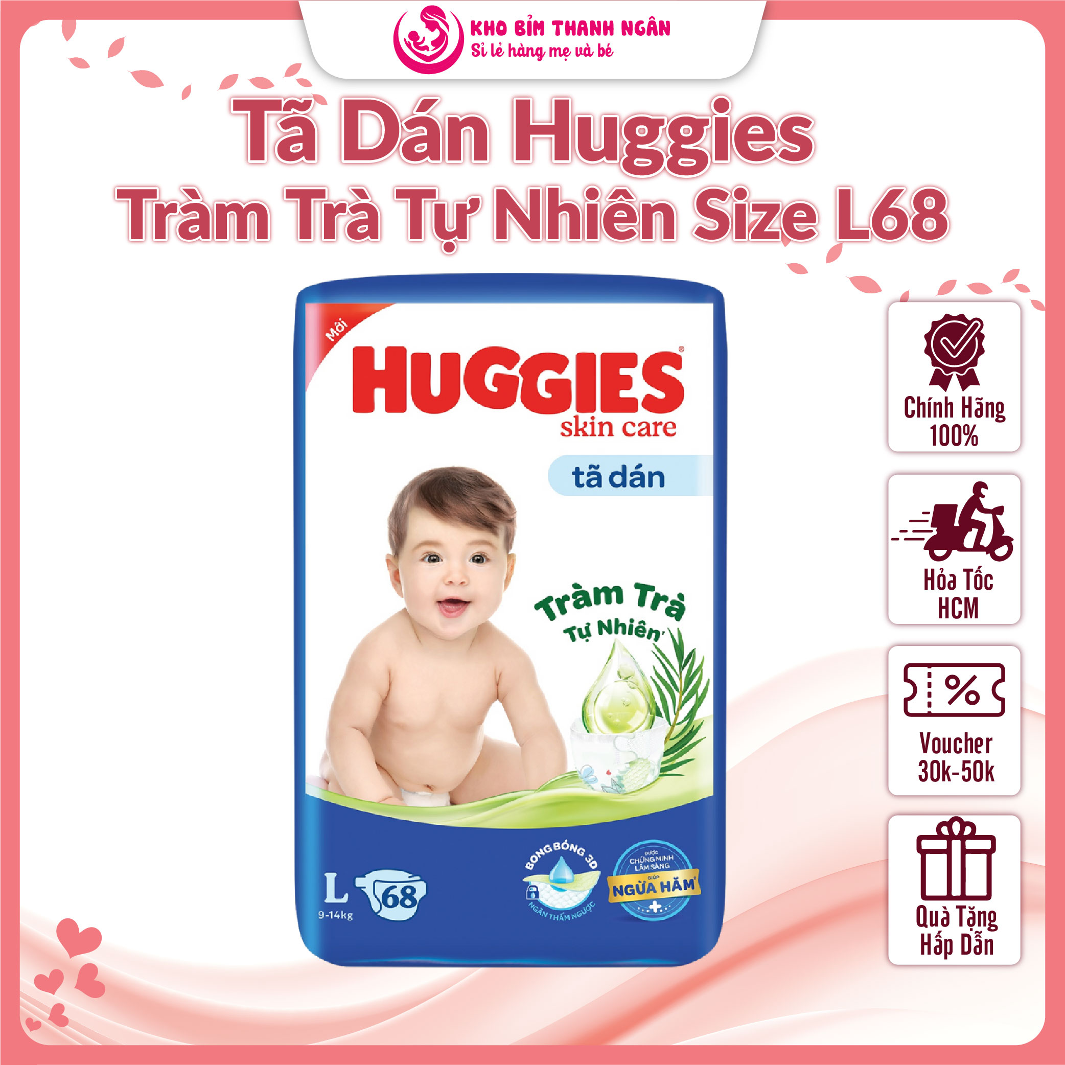  Tã Dán Huggies Skin Care Tràm Trà Tự Nhiên Ngừa Hăm Size L68 L40 Cho Bé Từ 9 Kg Đến 14 Kg - Kho Bỉm Thanh Ngân 