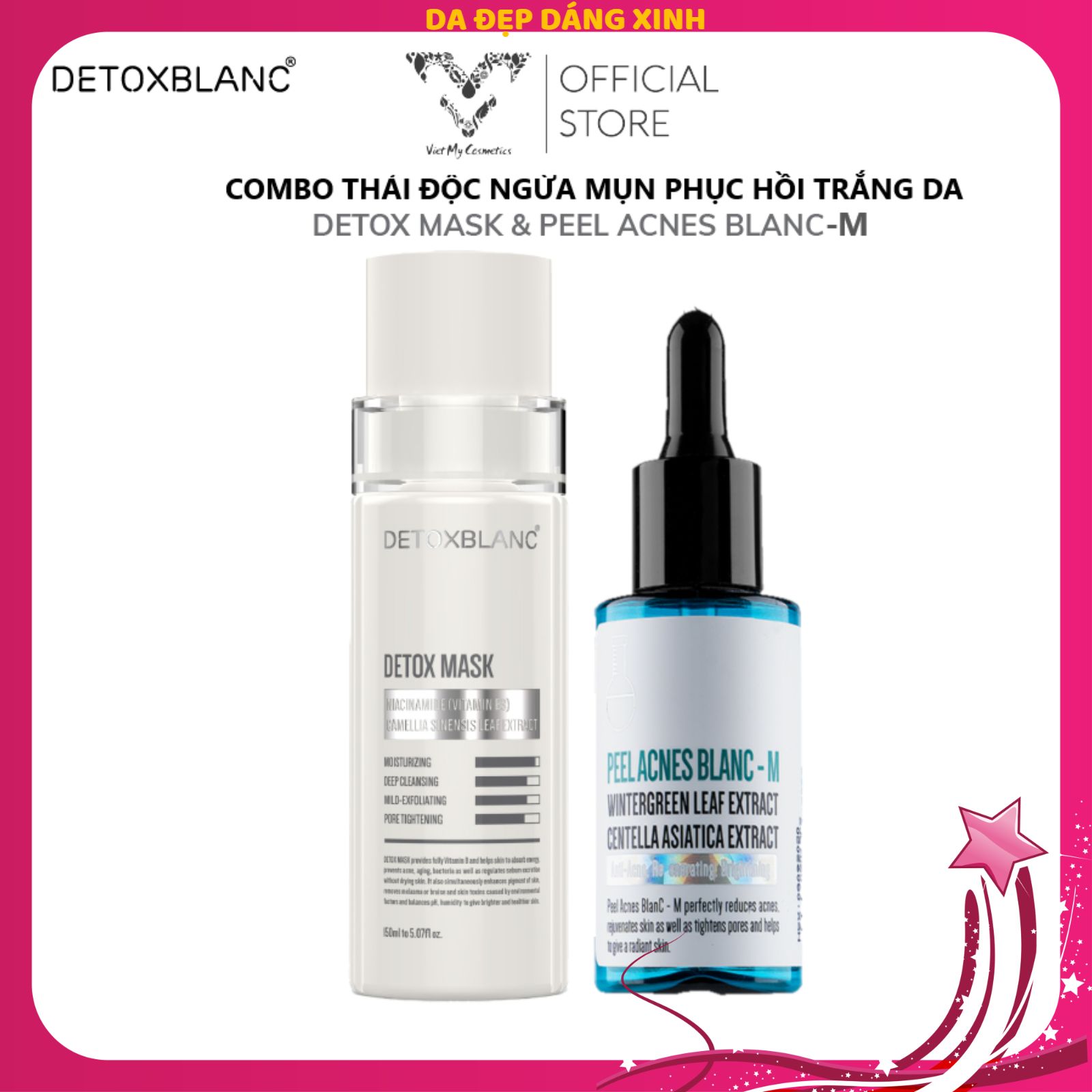 [Chính hãng]Bộ đôi thải độc ngừa mụn giảm thâm và phục hồi da Detox Blanc (DETOX  MASK & PEEL ACNES BLANC M)