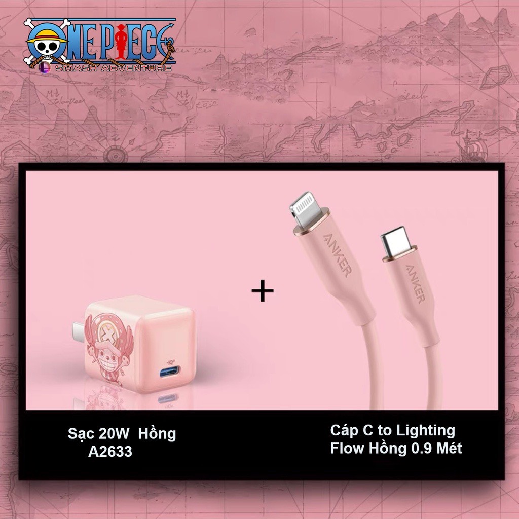 Bộ sạc anker one piece chopper hồng pink sạc nhanh 20w iphone - a2633 + a8662 dài 0.9 mét a8663 dài 1.8 mét flow hd store