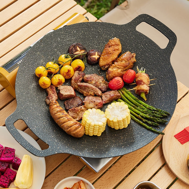 Chảo đá nướng không dầu Hàn Quốc Size 34cm, Chảo nướng thịt BBQ chống dính phù hợp nhiều loại bếp, an toàn tiện dụng - chảo đá nướng thịt - chảo đá