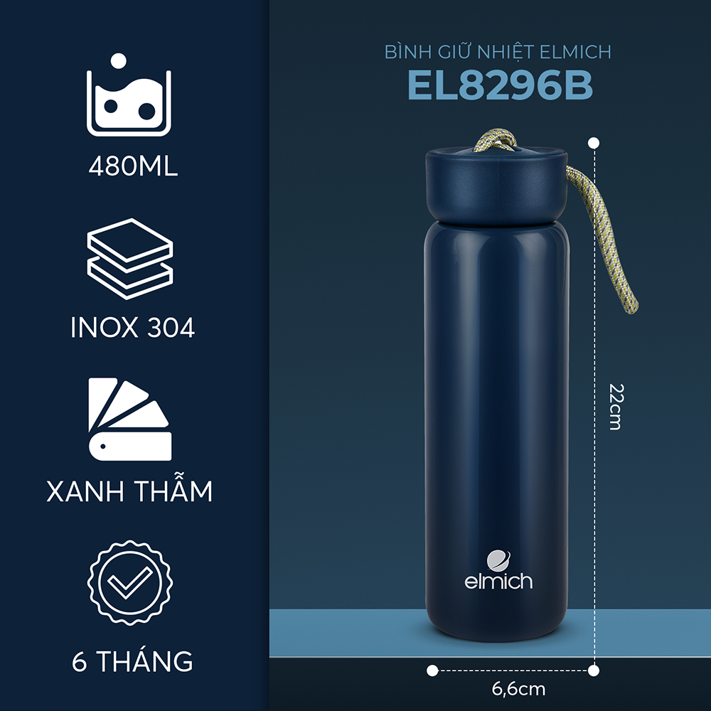 Bình giữ nhiệt inox 304 elmich dung tích 480ml el8296
