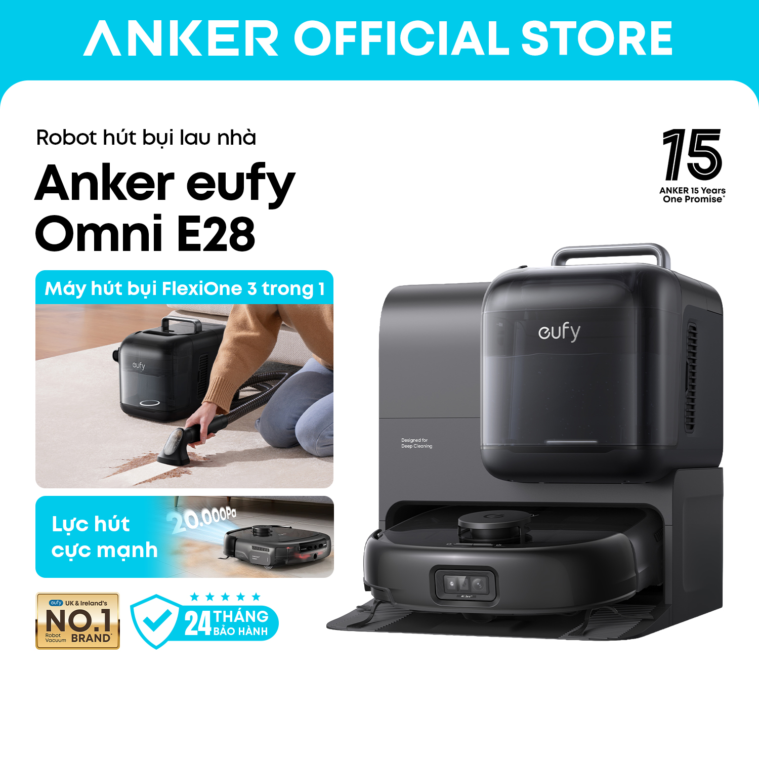 Anker Eufy Omni E28 20,000Pa Robot Vacuum Cleaner, Flexione Handheld Vacuum Cleaner, Self-Cleaning Roller
