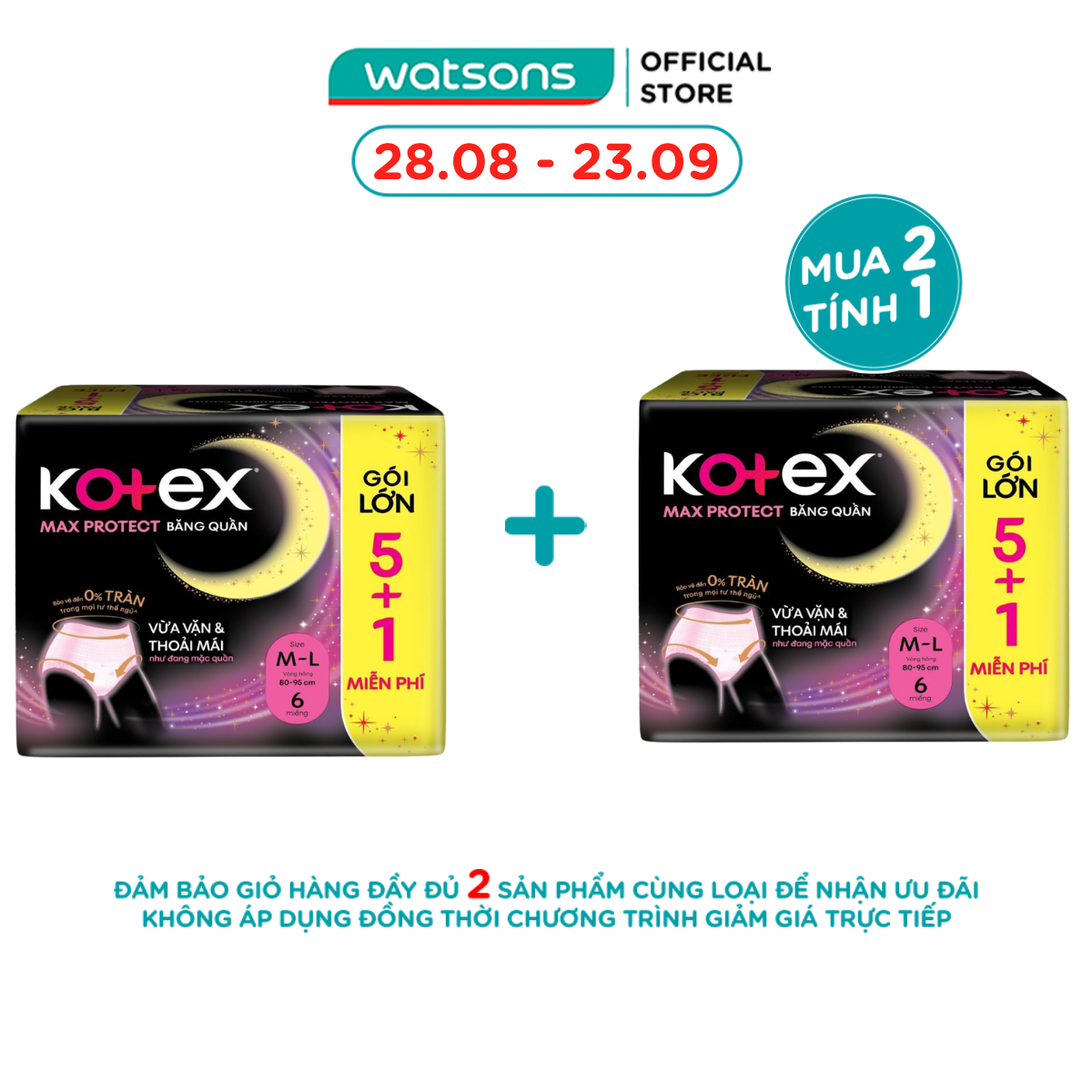 Băng Vệ Sinh Dạng Quần Kotex Max Protect Size M/L 5+1 Miếng