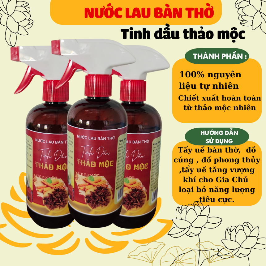 (Free ship + quà tặng) - Combo 2 chai Nước Thơm Lau Bàn Thờ Từ  Loại Thảo Dược Quý, Lau Tượng, Tắm Phật, Mùi Thơm Trang Nghiêm, Gia Tăng Tài Lộc, Thu Hút Vận May, Chai 500ml