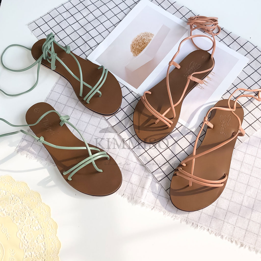 Giày sandal nữ xỏ ngón quai mảnh hậu cột dây - SX01