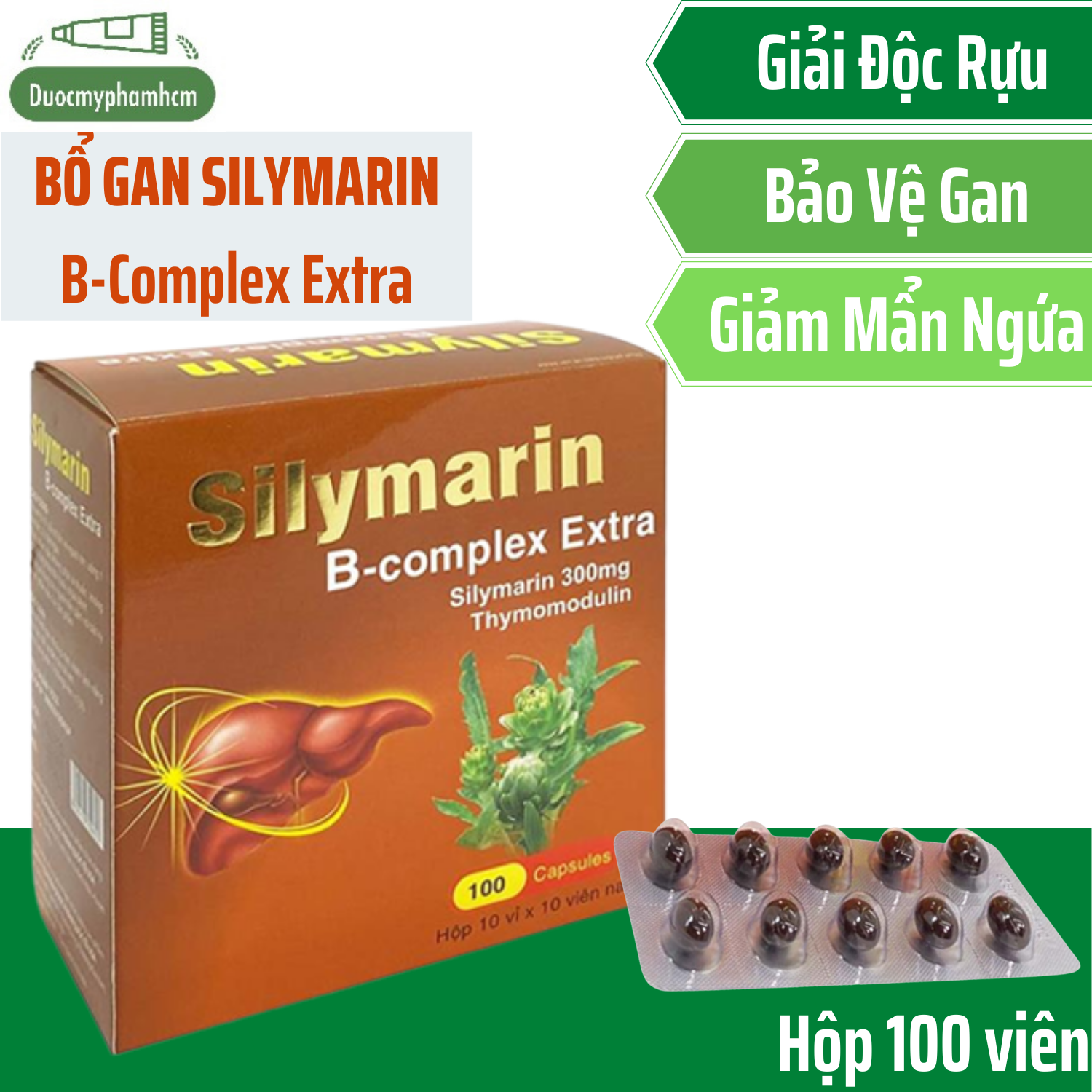 Viên Uống Bổ Gan Thành Phần Tự Nhiên Silymarin B-Complex Extra- Đào Thải ĐỘC Chao Gan Khỏe Mạnh - HỘP 100V