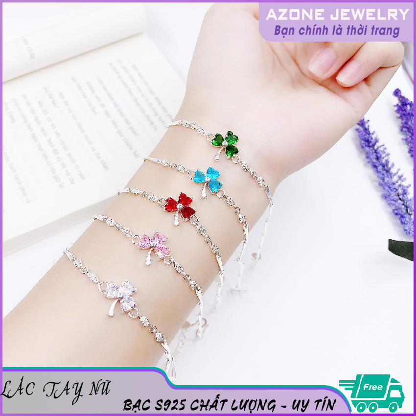 Lắc tay | vòng tay | lắc tay nữ | lắc tay bạc nữ chất liệu bạc s925 mặt cỏ 3 lá thời trang hàng tinh chất lượng cao #azlt004 - azone jewelry lắc tay nữ | vòng tay nữ