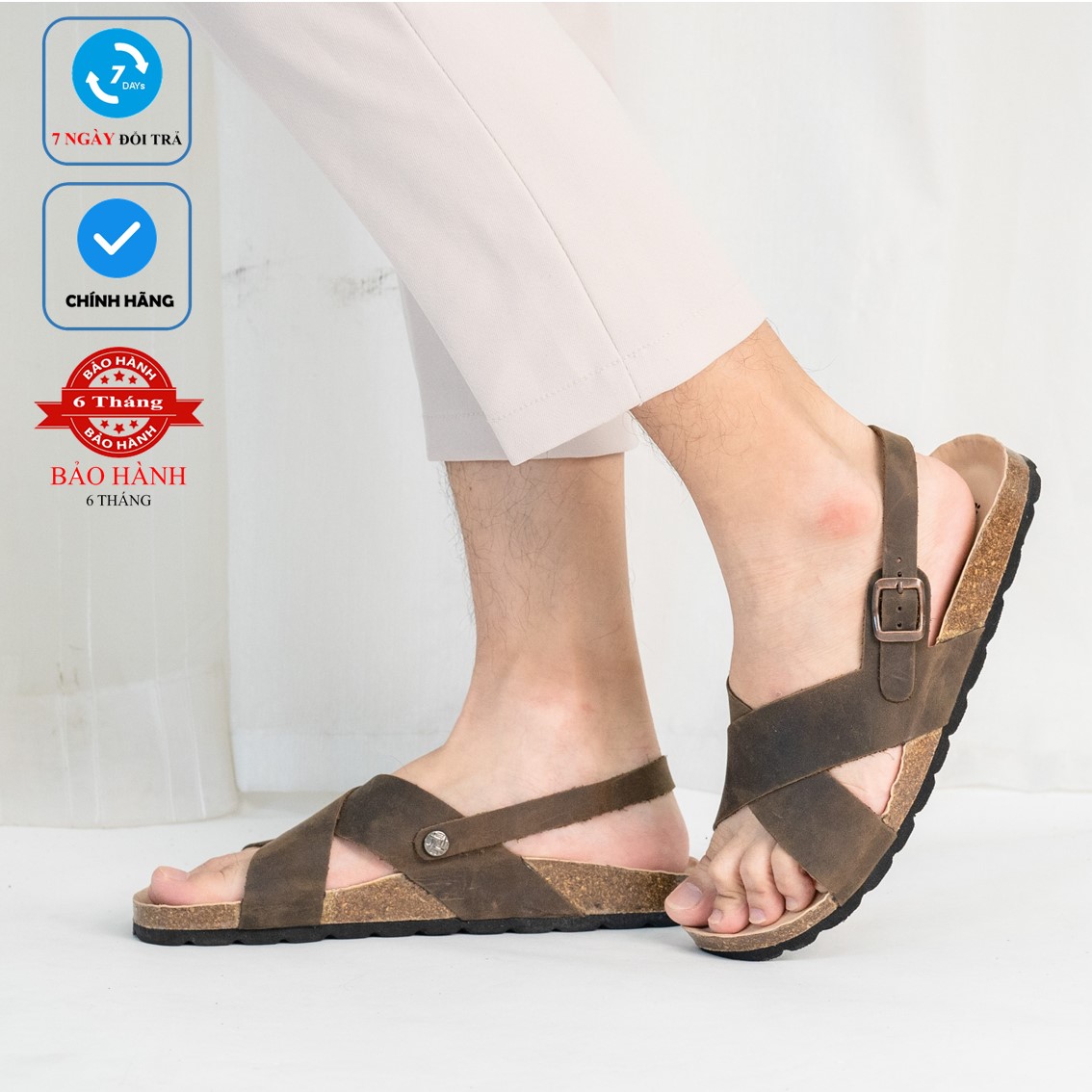 Da Bò Thật  D11 - Sandal Birken, Giày Sandal Da Bò Đế Trấu BIOLINE