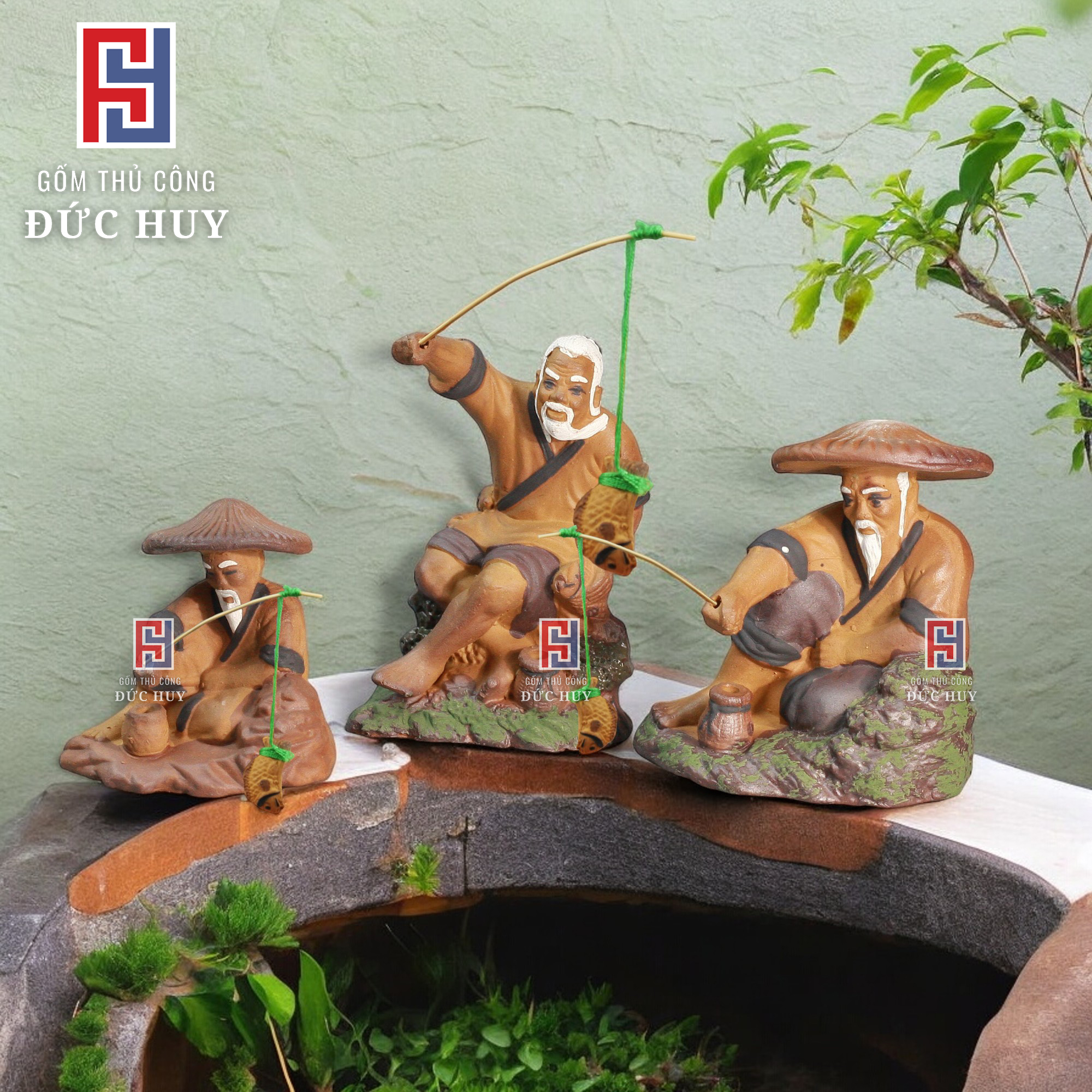 TƯỢNG GỐM LÃO NGƯ CÂU CÁ - PHỤ KIỆN TRANG TRÍ HÒN NON BỘ