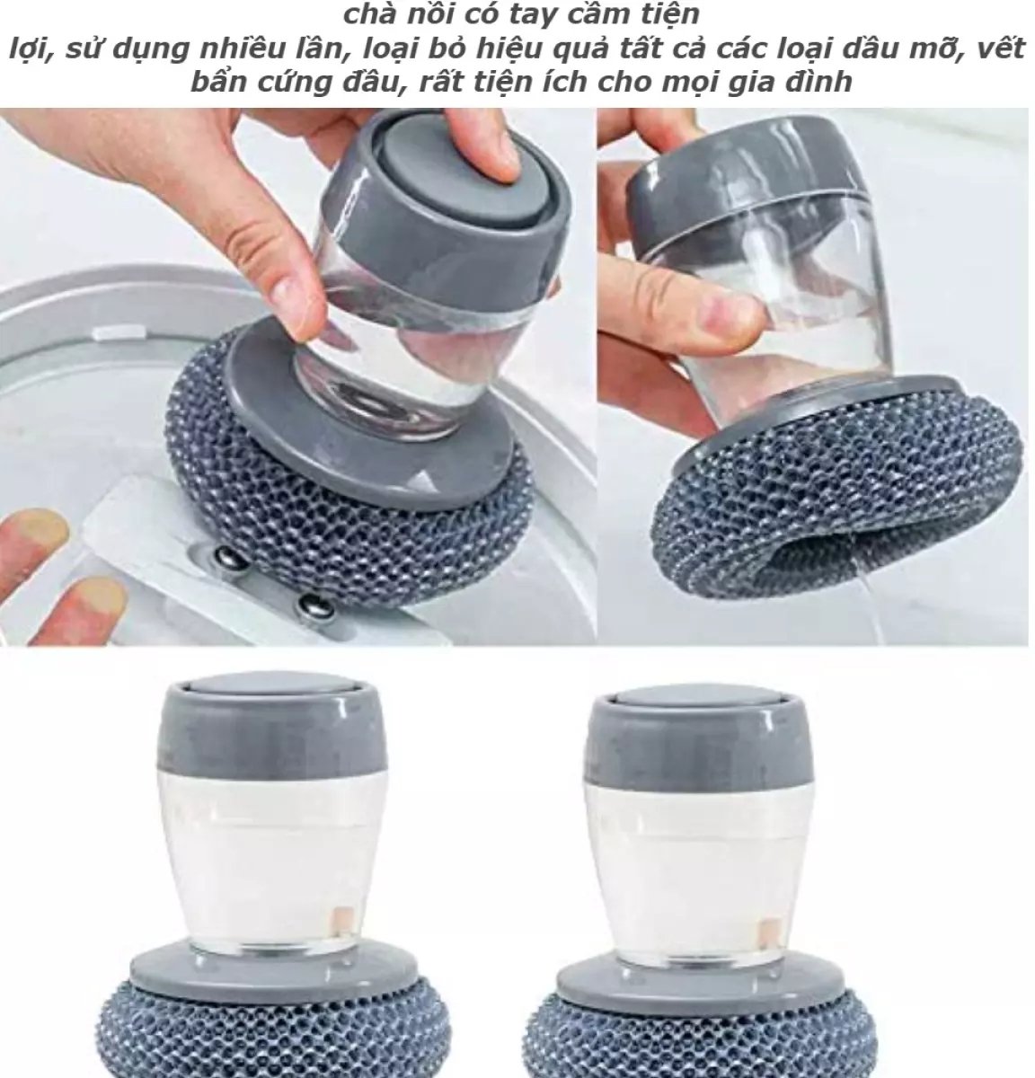 Combo 02 Dụng cụ cọ rửa xoong nồi có bình đựng 2 trong 1