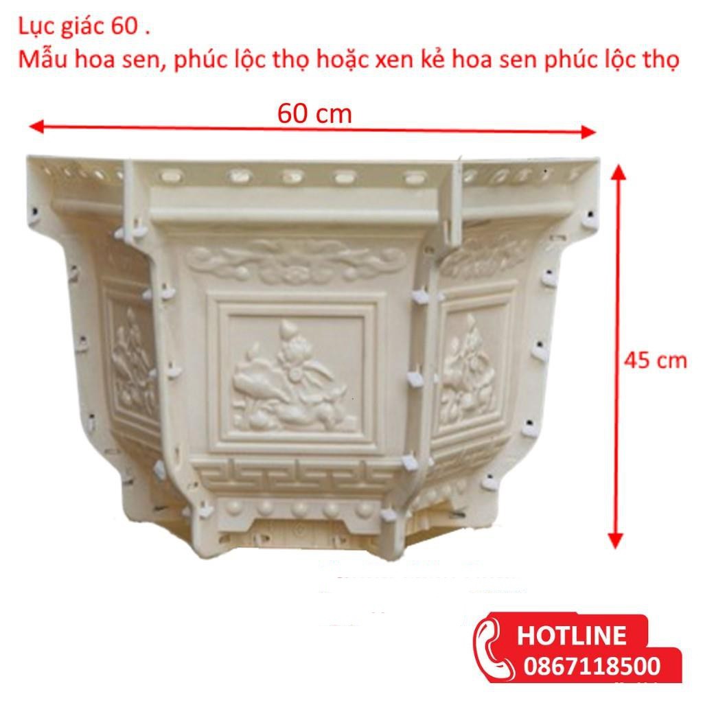 Khuôn Đúc Chậu Cảnh ABS Lục Giác 60 cao 45 cm mẫu Hoa Sen Phúc Lộc Thọ Tết