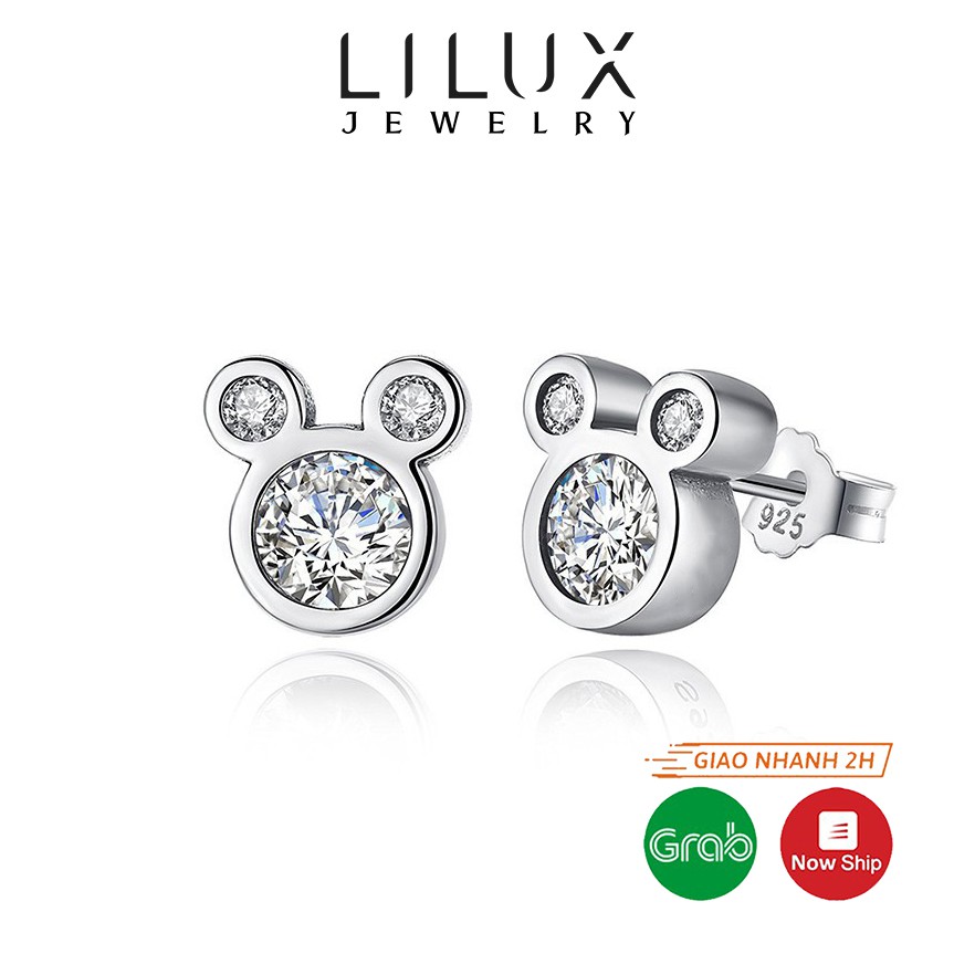 Bông tai bạc nữ đơn giản đính đá hình chuột Mickey LILUX