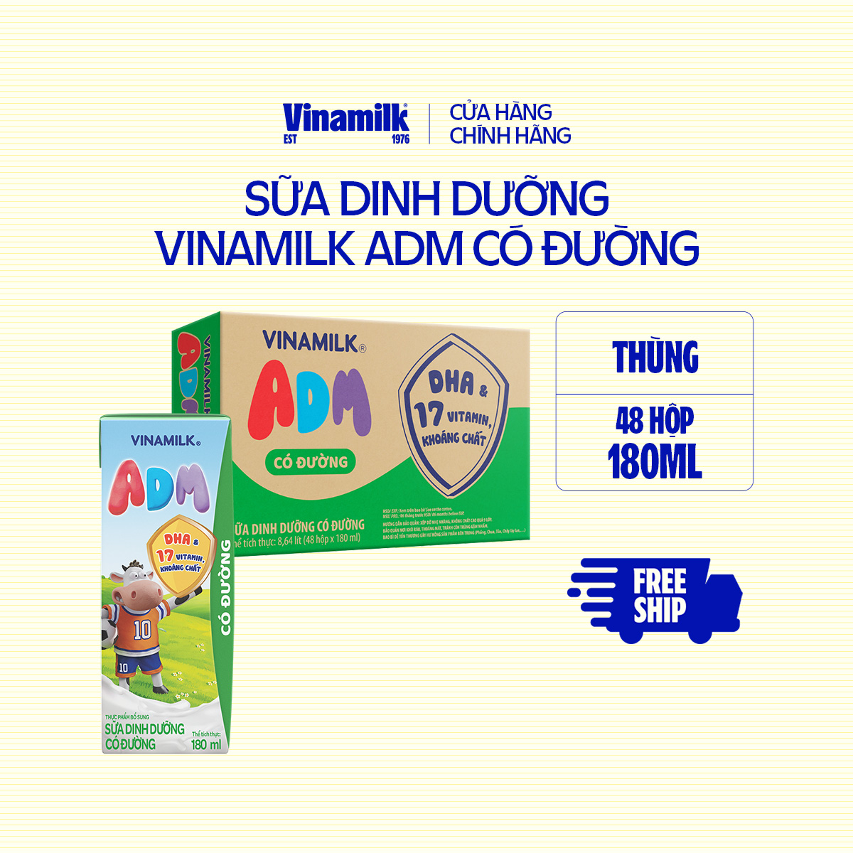 Thùng 48 Hộp sữa tiệt trùng Vinamilk ADM Gold IQ có đường 180ml