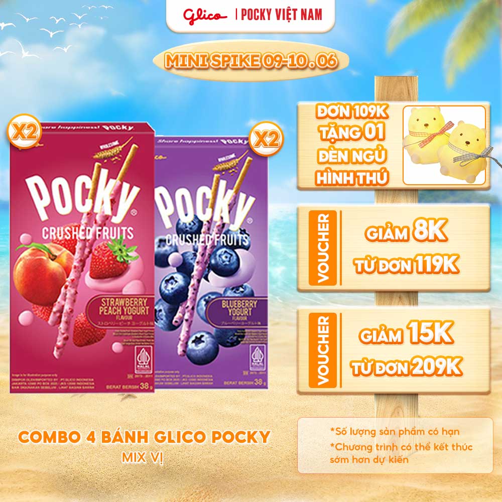 Combo 4 hộp bánh que Pocky Premium Trái Cây Nghiền Vị Sữa Chua ( 2 Việt Quất + 2 Dâu Đào )