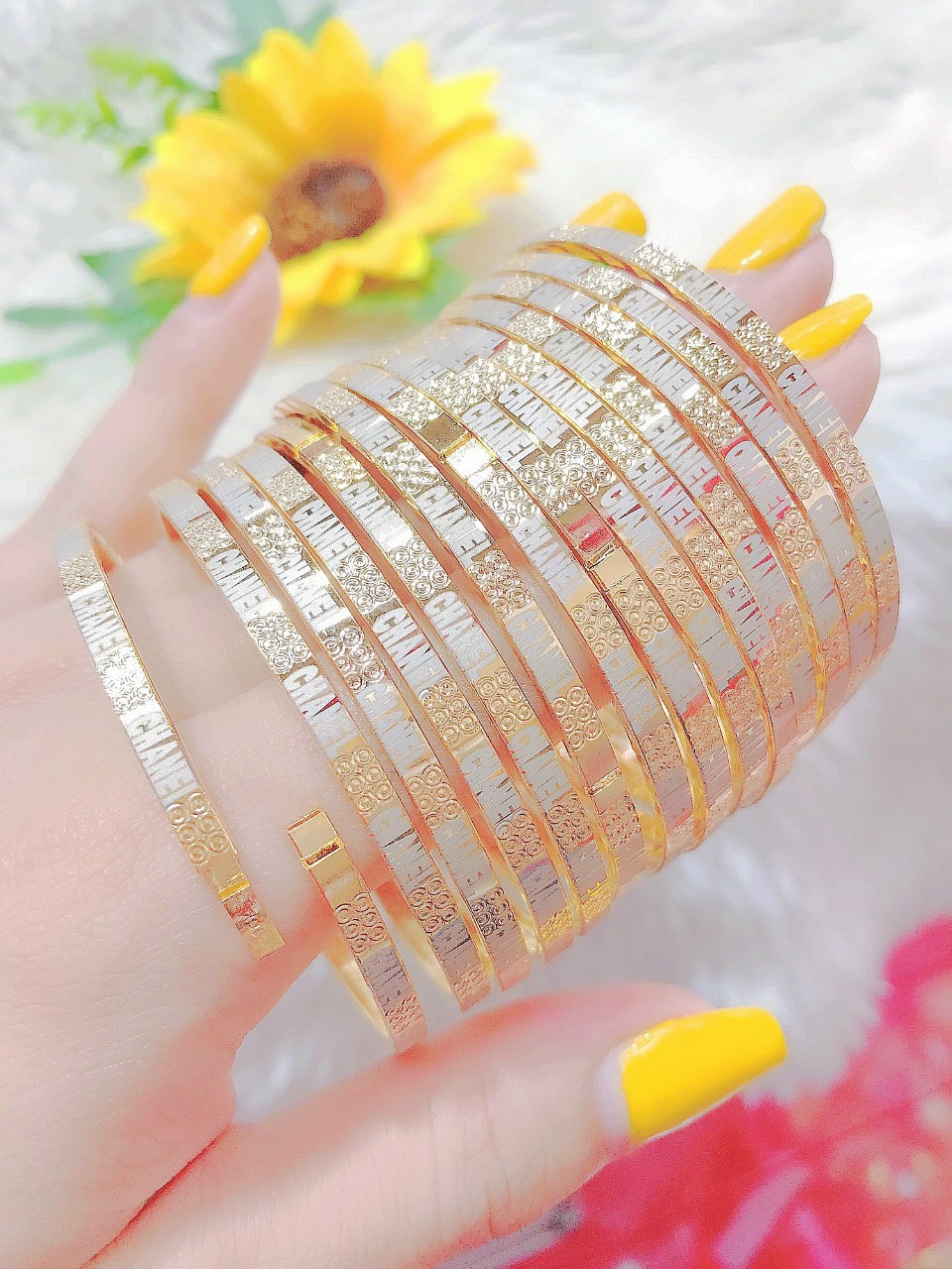 Vòng ximen khắc chữ cao cấp khoá vàng thật bộ 7 chiếc mạ vàng 18k