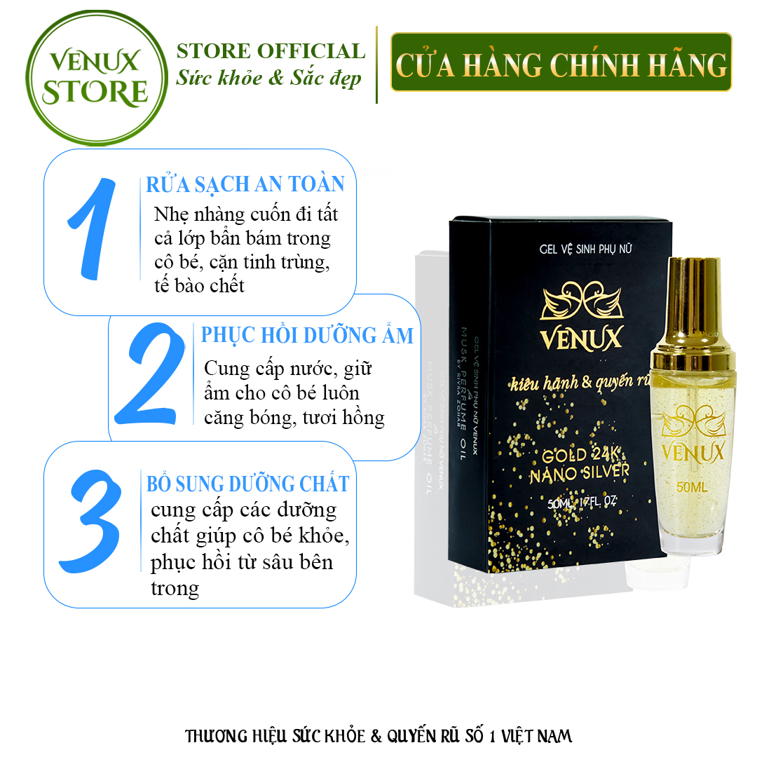 - gel vệ sinh phụ nữ tinh chất vàng 24k khử mùi, trẻ hóa và làm hồng cô bé venux gold 24k